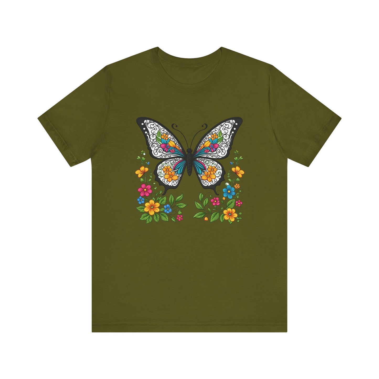 Butterfly Flowers Unisex Tee, Floral Shirt, Nature Lover Gift, Spring T-Shirt, Botanical Top