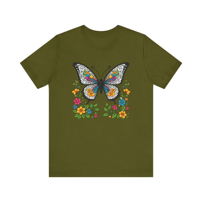 Butterfly Flowers Unisex Tee, Floral Shirt, Nature Lover Gift, Spring T-Shirt, Botanical Top