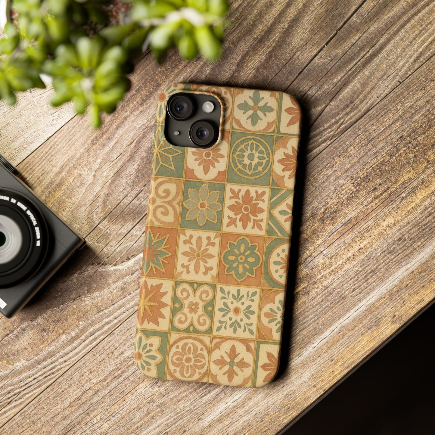 1Slim Phone Cases Boho Dreams Mosaic iPhone MagSafe Case | Vintage Tile Aesthetic | Terracotta, Teal & Gold Ceramic Design