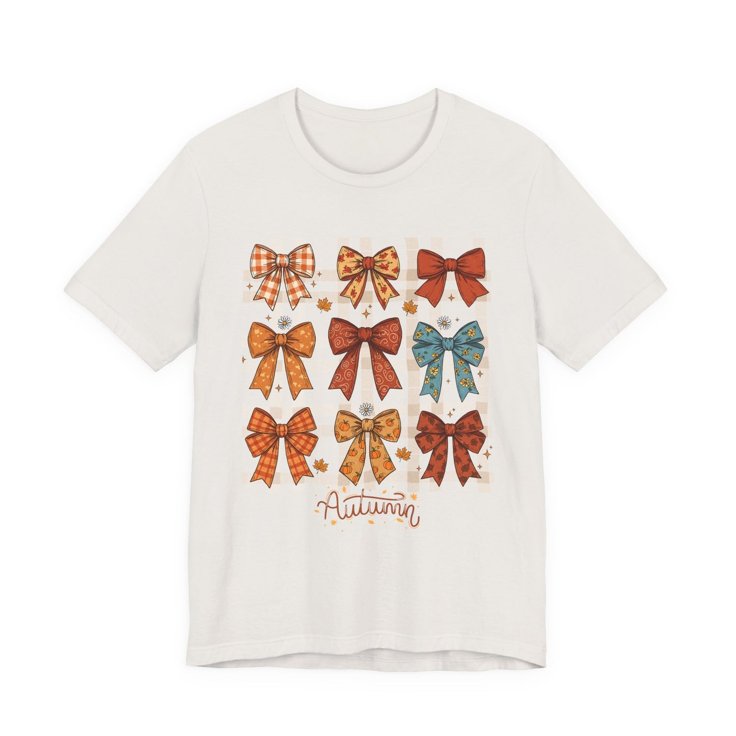 Fall Autumn Bow Coquete Unisex Jersey Short Sleeve Tee, Cute Fall Tee, Autumn Bow Shirt, Cozy Fall T-Shirt, Unisex Fall Top, Neutral Fall