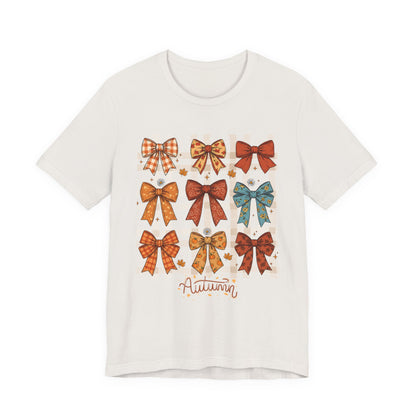 Fall Autumn Bow Coquete Unisex Jersey Short Sleeve Tee, Cute Fall Tee, Autumn Bow Shirt, Cozy Fall T-Shirt, Unisex Fall Top, Neutral Fall