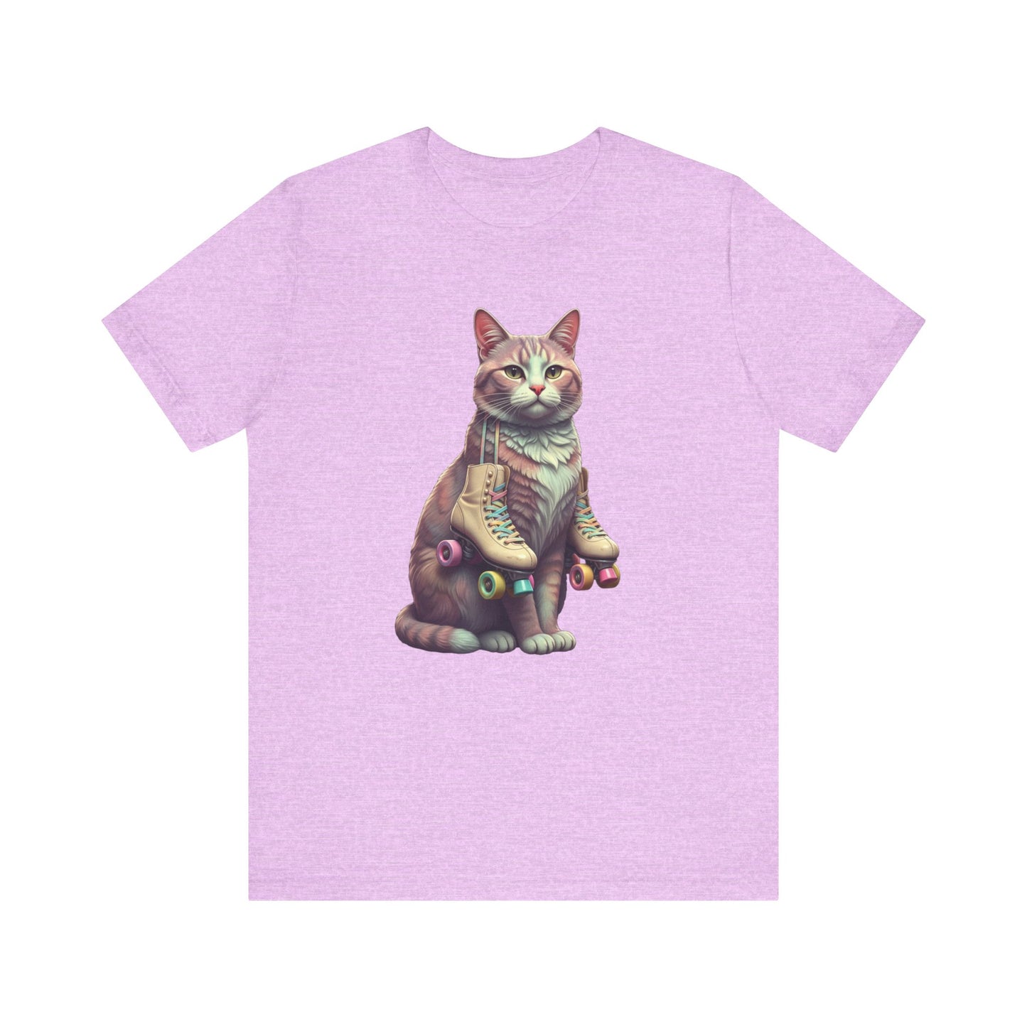 Cat with Roller Unisex Tee, Short Sleeve Shirt, Roller Coaster Cat Graphic Top, Cute Animal T-Shirt, Funny 80s Theme Shirt