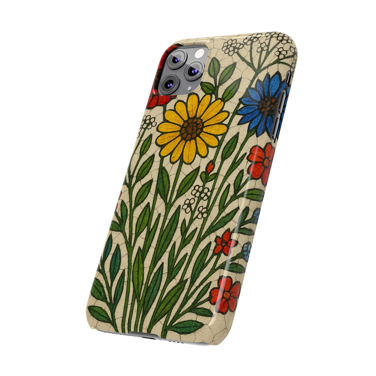 Slim Phone Cases Wildflower Mosaic Floral Art | Colorful Stained Glass Flowers | Boho Botanical