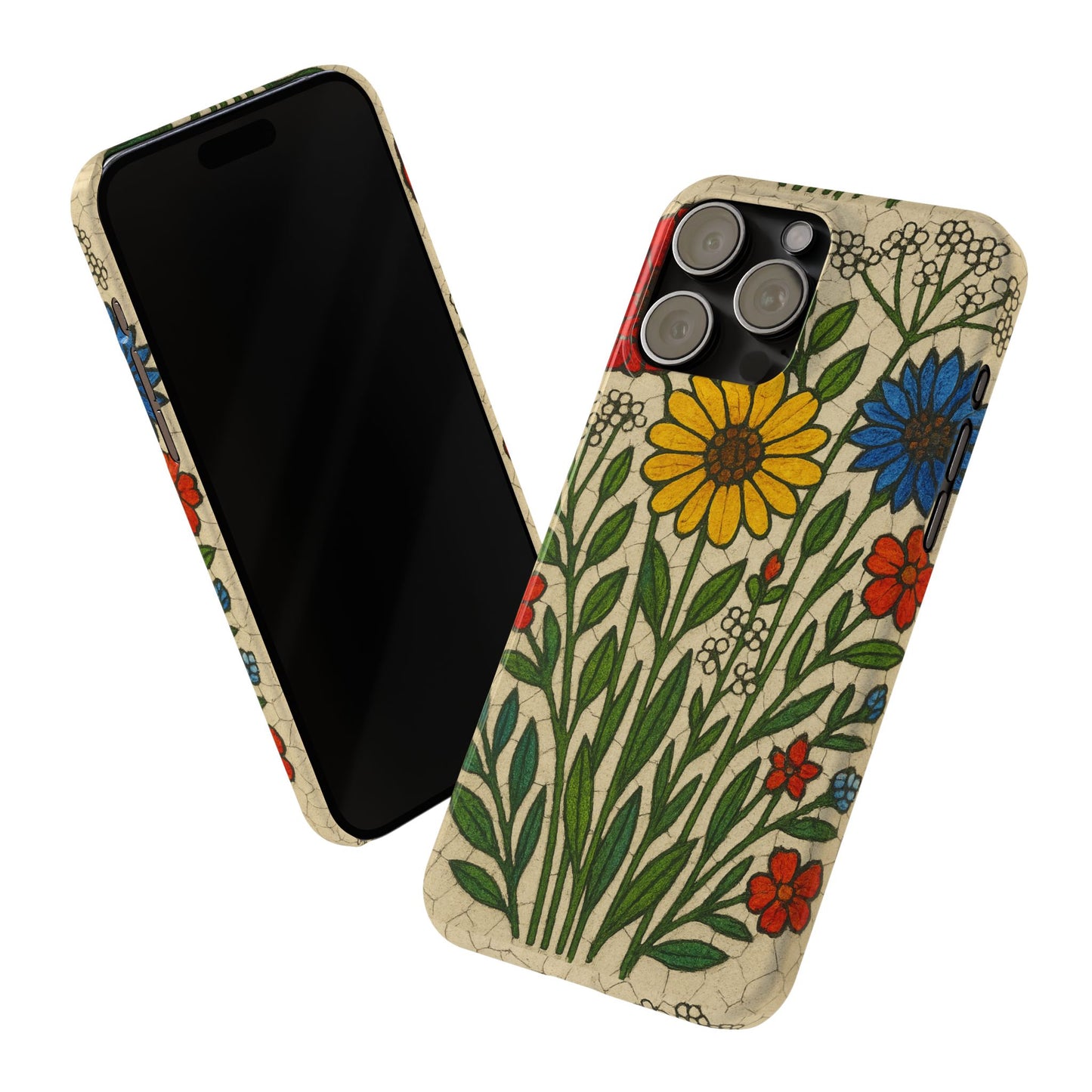Slim Phone Cases Wildflower Mosaic Floral Art | Colorful Stained Glass Flowers | Boho Botanical