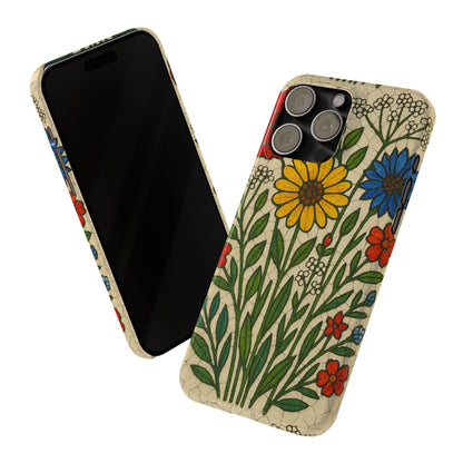 Slim Phone Cases Wildflower Mosaic Floral Art | Colorful Stained Glass Flowers | Boho Botanical