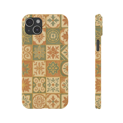 1Slim Phone Cases Boho Dreams Mosaic iPhone MagSafe Case | Vintage Tile Aesthetic | Terracotta, Teal & Gold Ceramic Design