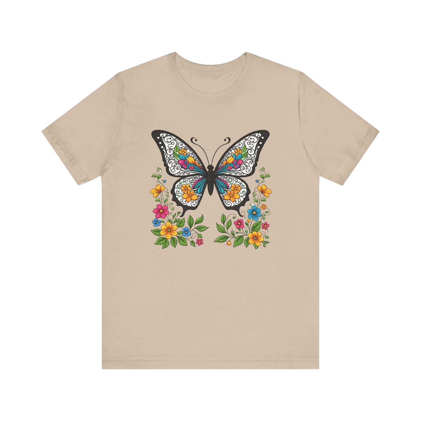 Butterfly Flowers Unisex Tee, Floral Shirt, Nature Lover Gift, Spring T-Shirt, Botanical Top