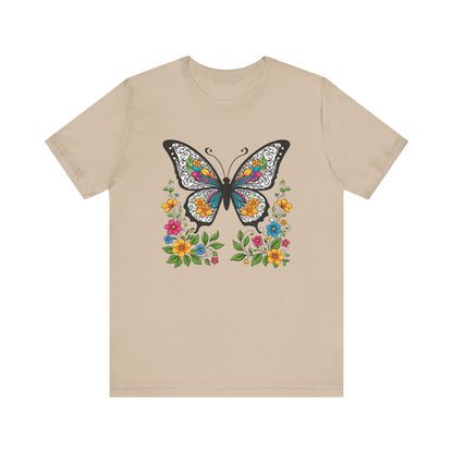 Butterfly Flowers Unisex Tee, Floral Shirt, Nature Lover Gift, Spring T-Shirt, Botanical Top