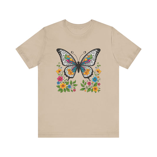 Butterfly Flowers Unisex Tee, Floral Shirt, Nature Lover Gift, Spring T-Shirt, Botanical Top
