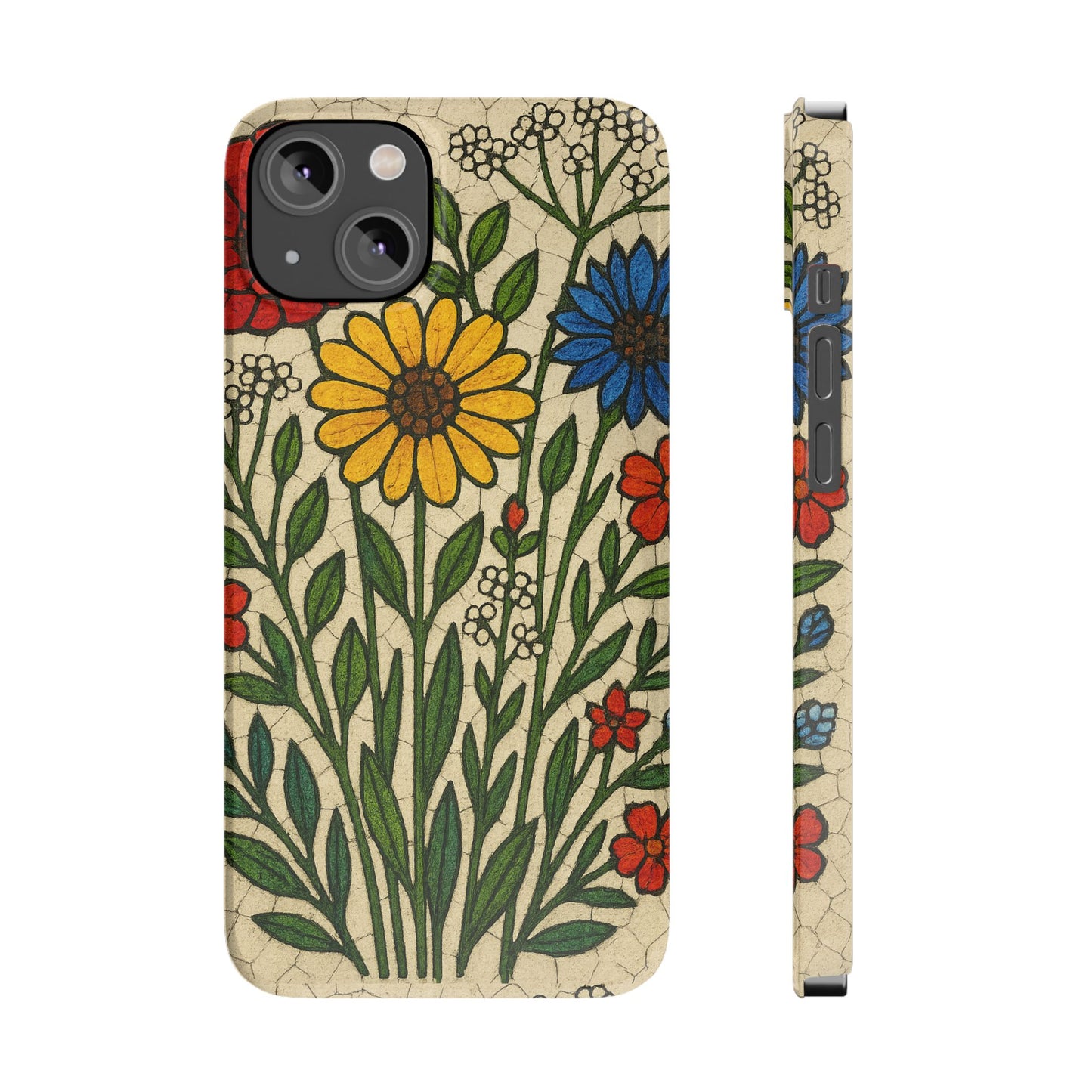Slim Phone Cases Wildflower Mosaic Floral Art | Colorful Stained Glass Flowers | Boho Botanical