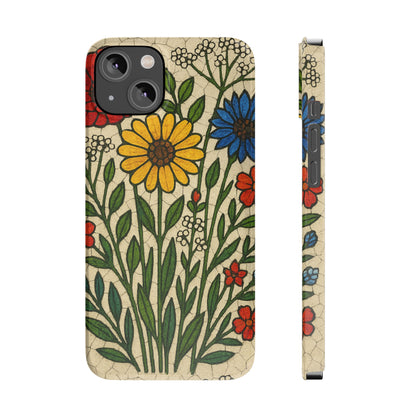 Slim Phone Cases Wildflower Mosaic Floral Art | Colorful Stained Glass Flowers | Boho Botanical