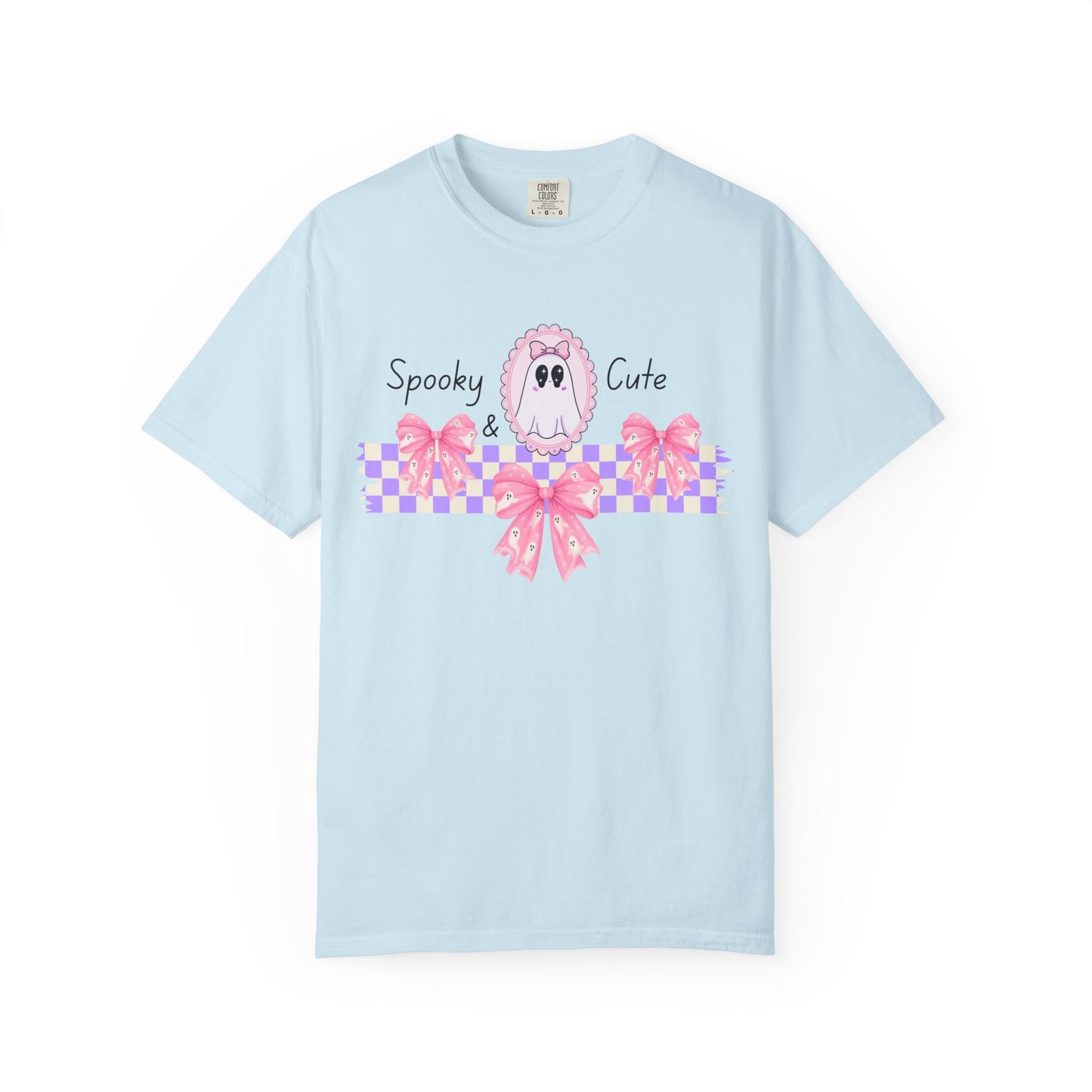 Ghostly Pink Unisex T-shirt, Spooky and Cute Halloween Shirt, Coquet Ghost Design Tee, Garment-Dyed Shirt
