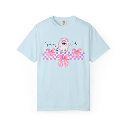 Ghostly Pink Unisex T-shirt, Spooky and Cute Halloween Shirt, Coquet Ghost Design Tee, Garment-Dyed Shirt