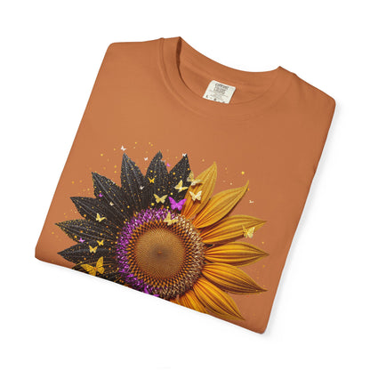 Sunflower Unisex Garment-Dyed T-shirt, Yellow Flower Tee, Floral Shirt, Botanical Top, Nature Lover Gift