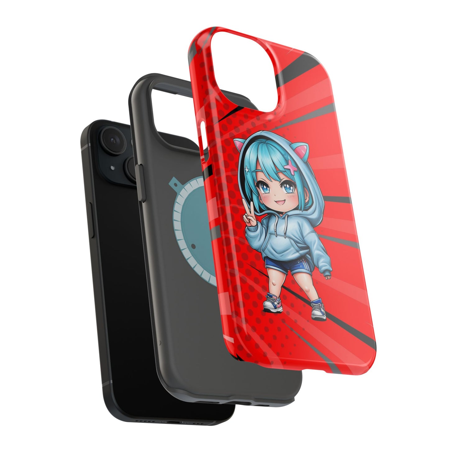 Phone Cases, Cute Chibi Girl in Cat Hoodie, Kawaii Anime Design, Protective Cover, Gift for Anime Fans, Cute Phone Accessories, Cat Lover