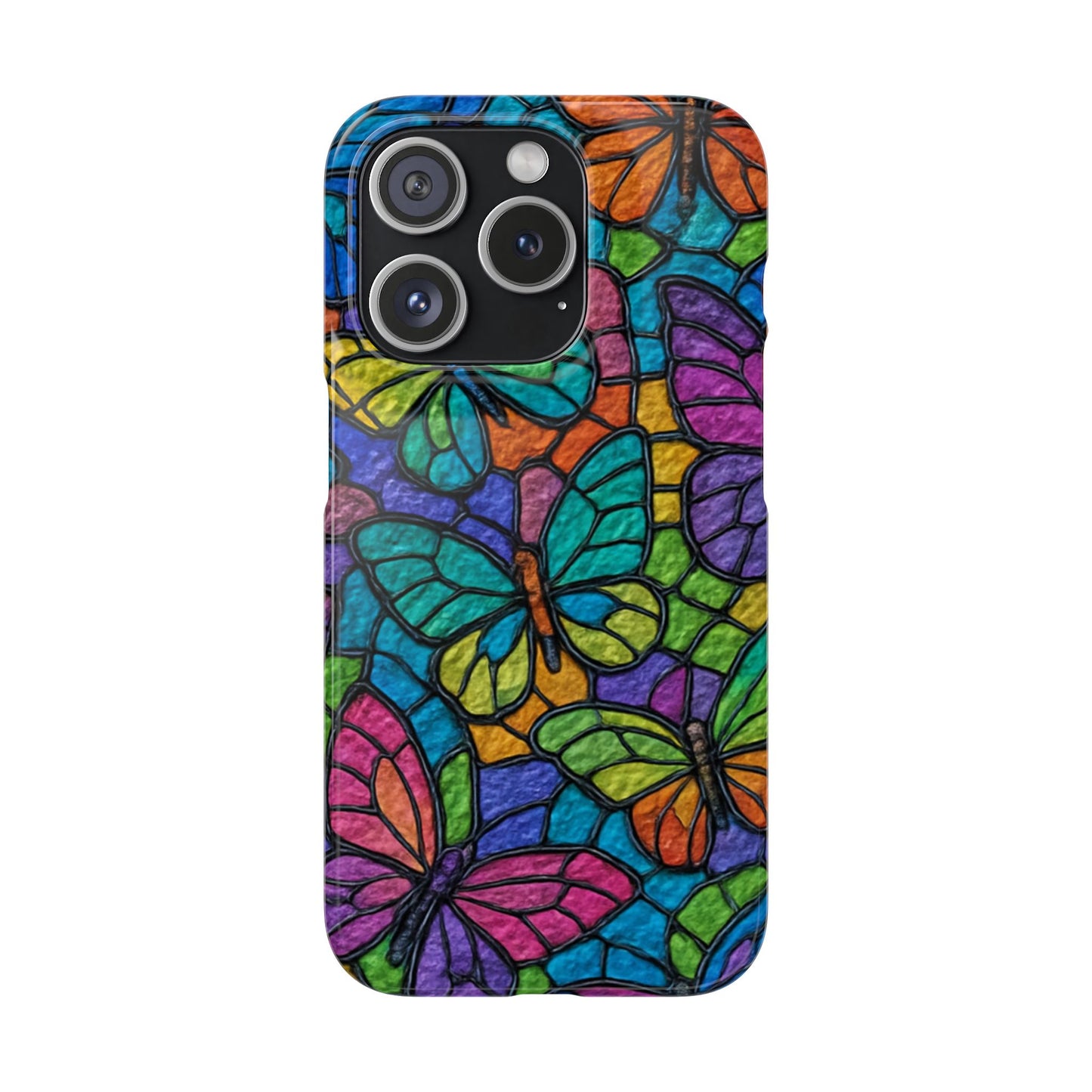 Psychedelic Butterfly Mosaic Phone Case, Trippy Hippie Butterflies,  Rainbow Stained-Glass Art Cover | Boho Festival Aesthetic Case