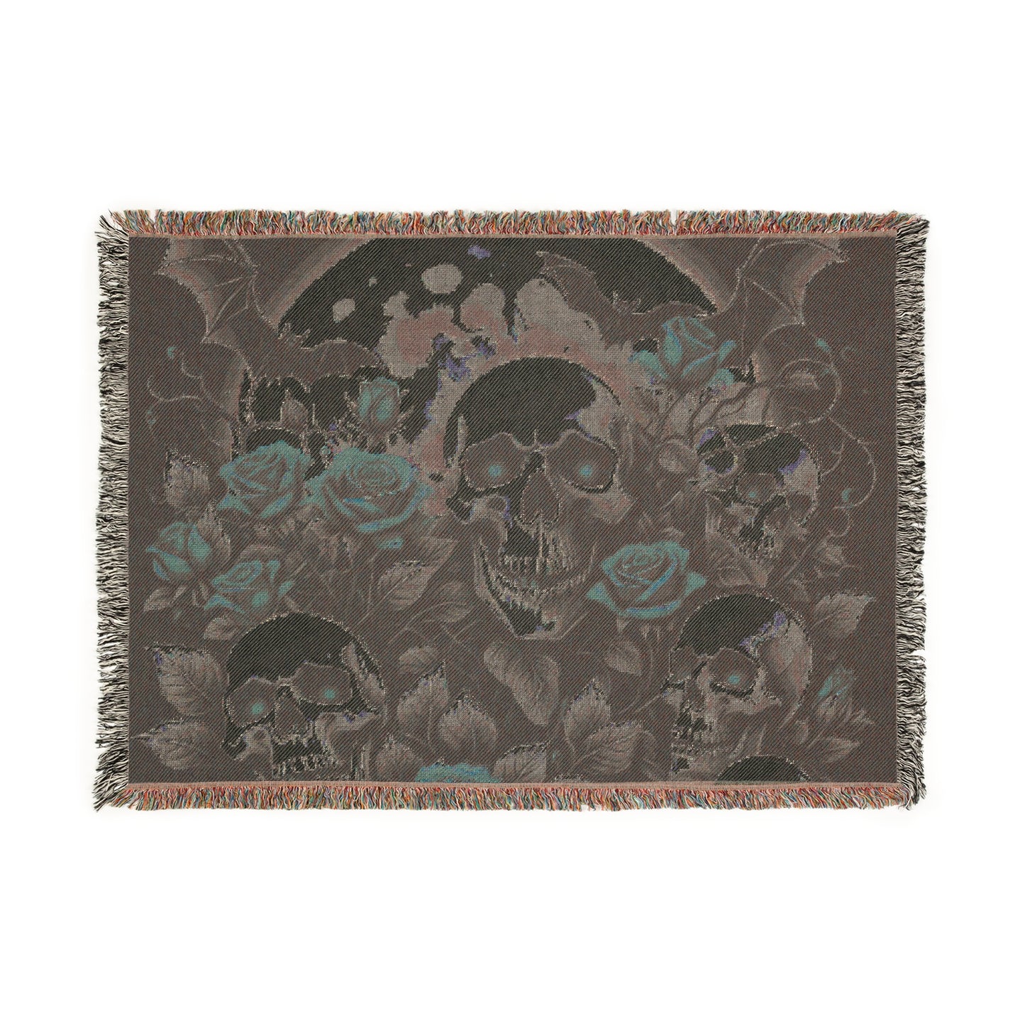 Woven Blanket - Skulls Red Roses Design