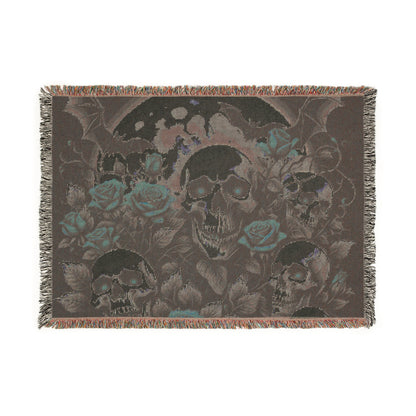 Woven Blanket - Skulls Red Roses Design