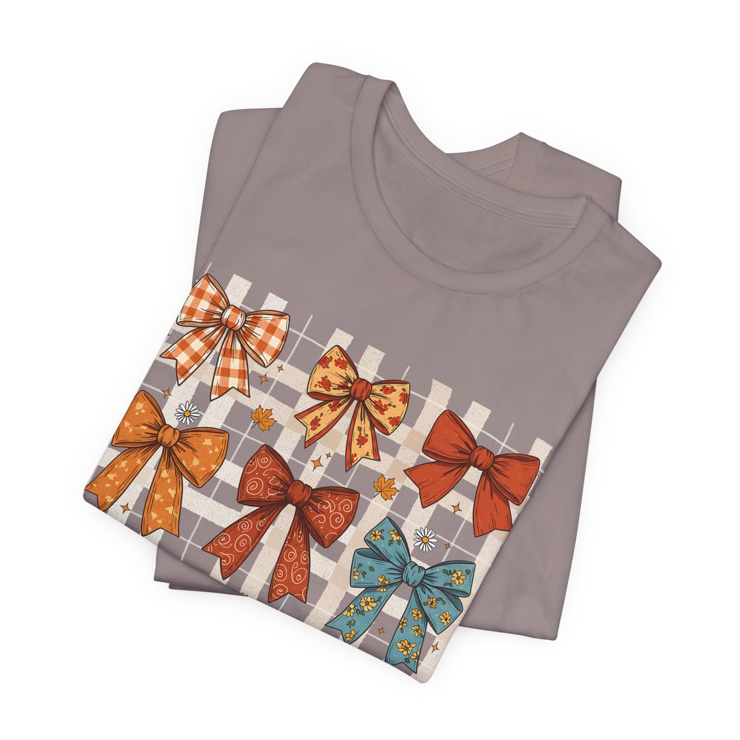 Fall Autumn Bow Coquete Unisex Jersey Short Sleeve Tee, Cute Fall Tee, Autumn Bow Shirt, Cozy Fall T-Shirt, Unisex Fall Top, Neutral Fall