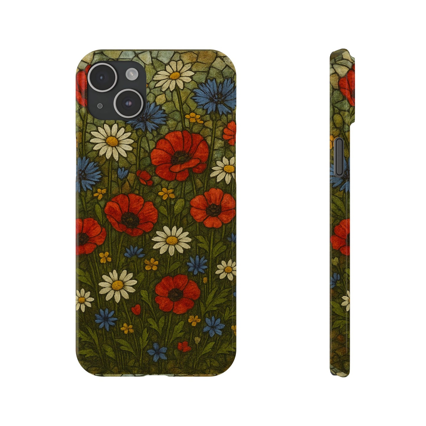 Slim Phone Cases  Wildflower Mosaic Floral Art | Colorful Stained Glass Flowers | Boho Botanical