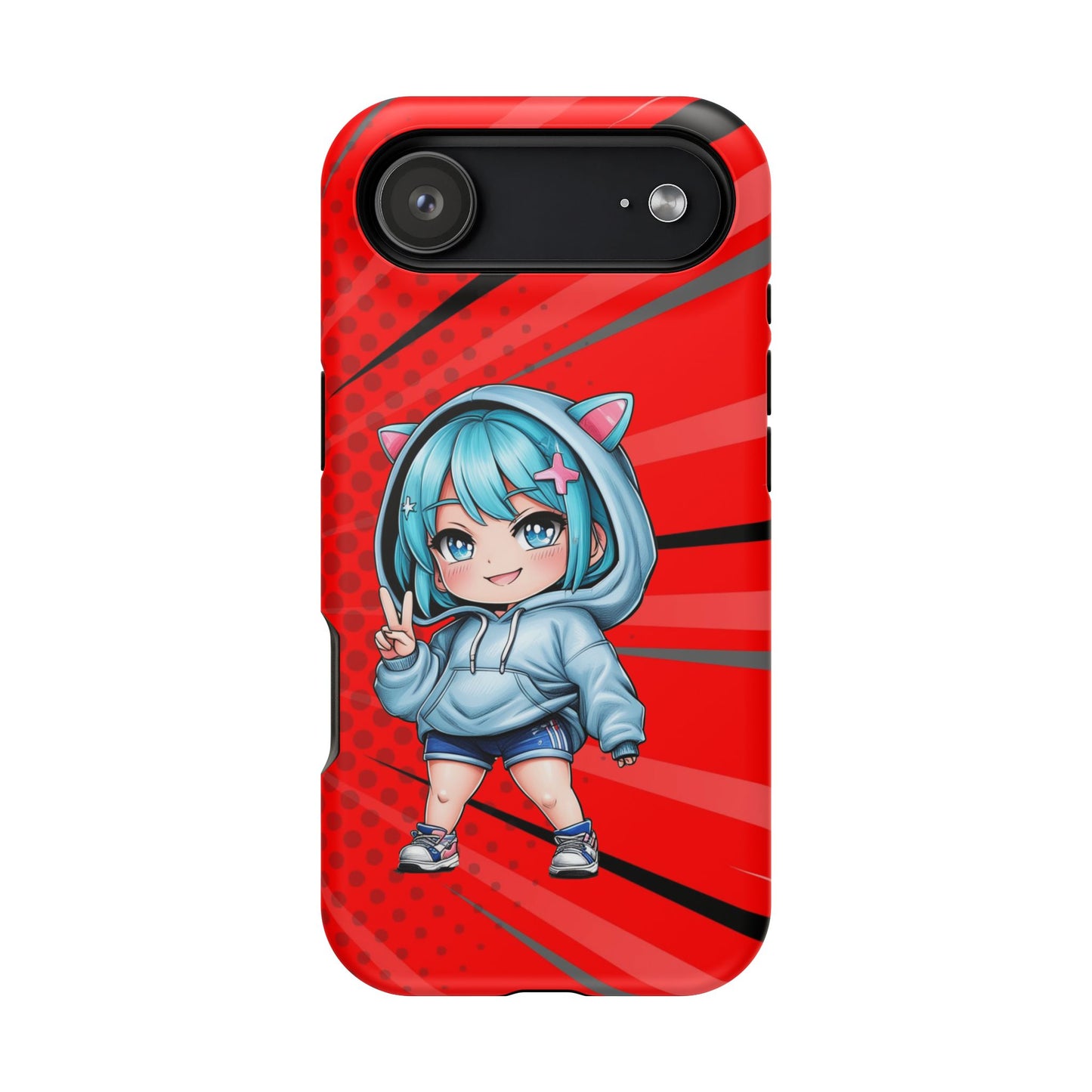 Phone Cases, Cute Chibi Girl in Cat Hoodie, Kawaii Anime Design, Protective Cover, Gift for Anime Fans, Cute Phone Accessories, Cat Lover