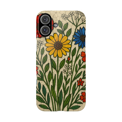 Slim Phone Cases Wildflower Mosaic Floral Art | Colorful Stained Glass Flowers | Boho Botanical