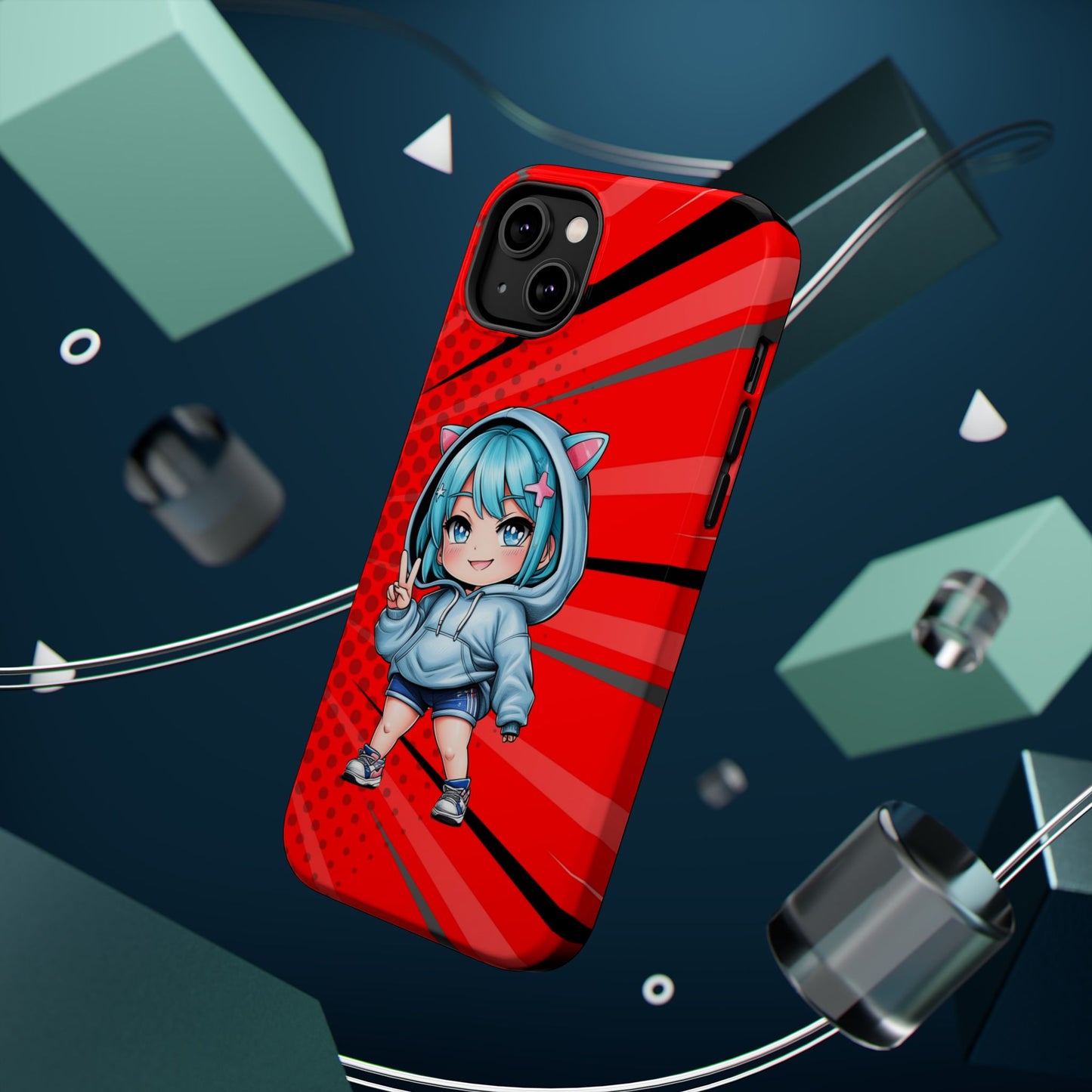 Phone Cases, Cute Chibi Girl in Cat Hoodie, Kawaii Anime Design, Protective Cover, Gift for Anime Fans, Cute Phone Accessories, Cat Lover