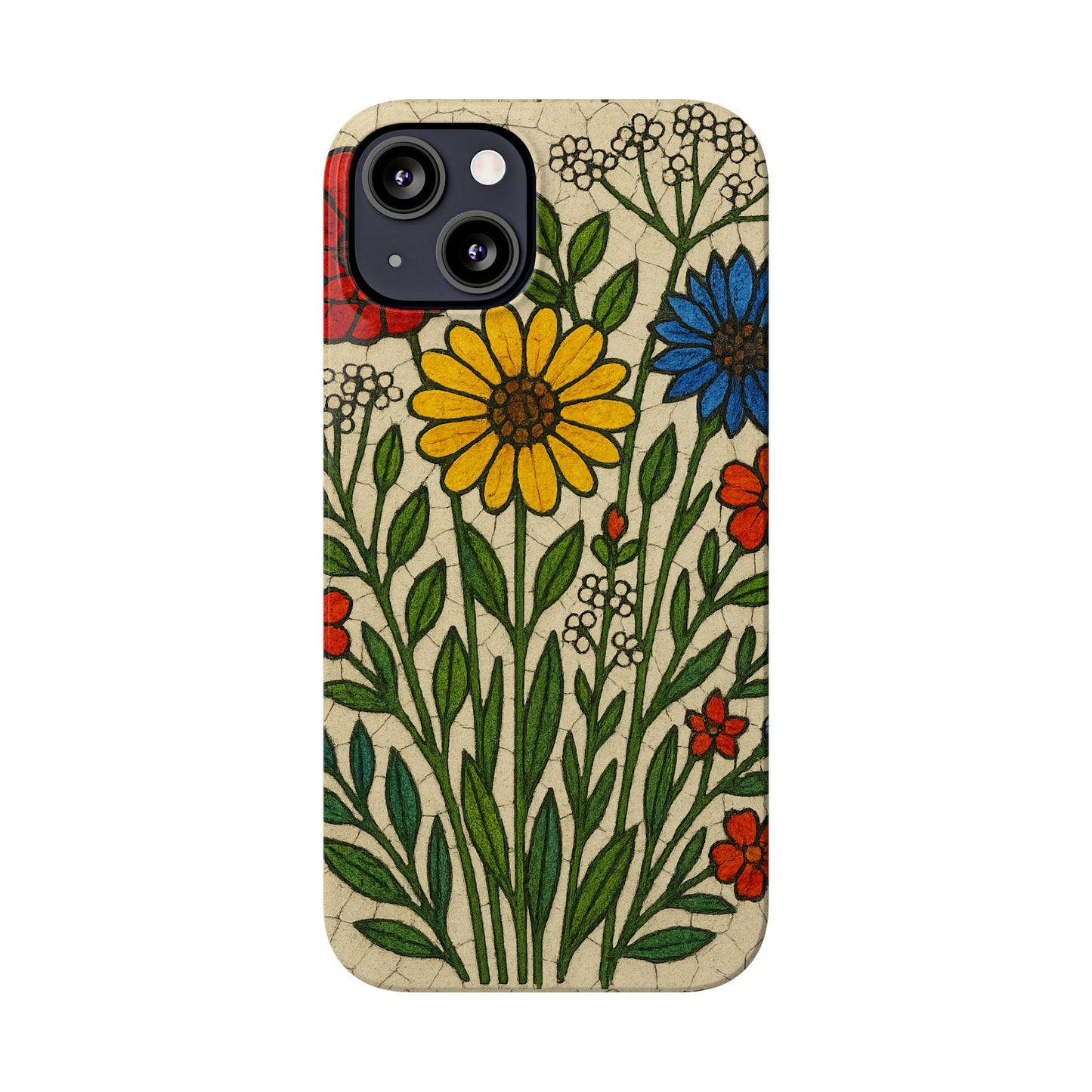 Slim Phone Cases Wildflower Mosaic Floral Art | Colorful Stained Glass Flowers | Boho Botanical
