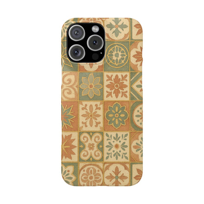 1Slim Phone Cases Boho Dreams Mosaic iPhone MagSafe Case | Vintage Tile Aesthetic | Terracotta, Teal & Gold Ceramic Design