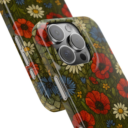Slim Phone Cases  Wildflower Mosaic Floral Art | Colorful Stained Glass Flowers | Boho Botanical