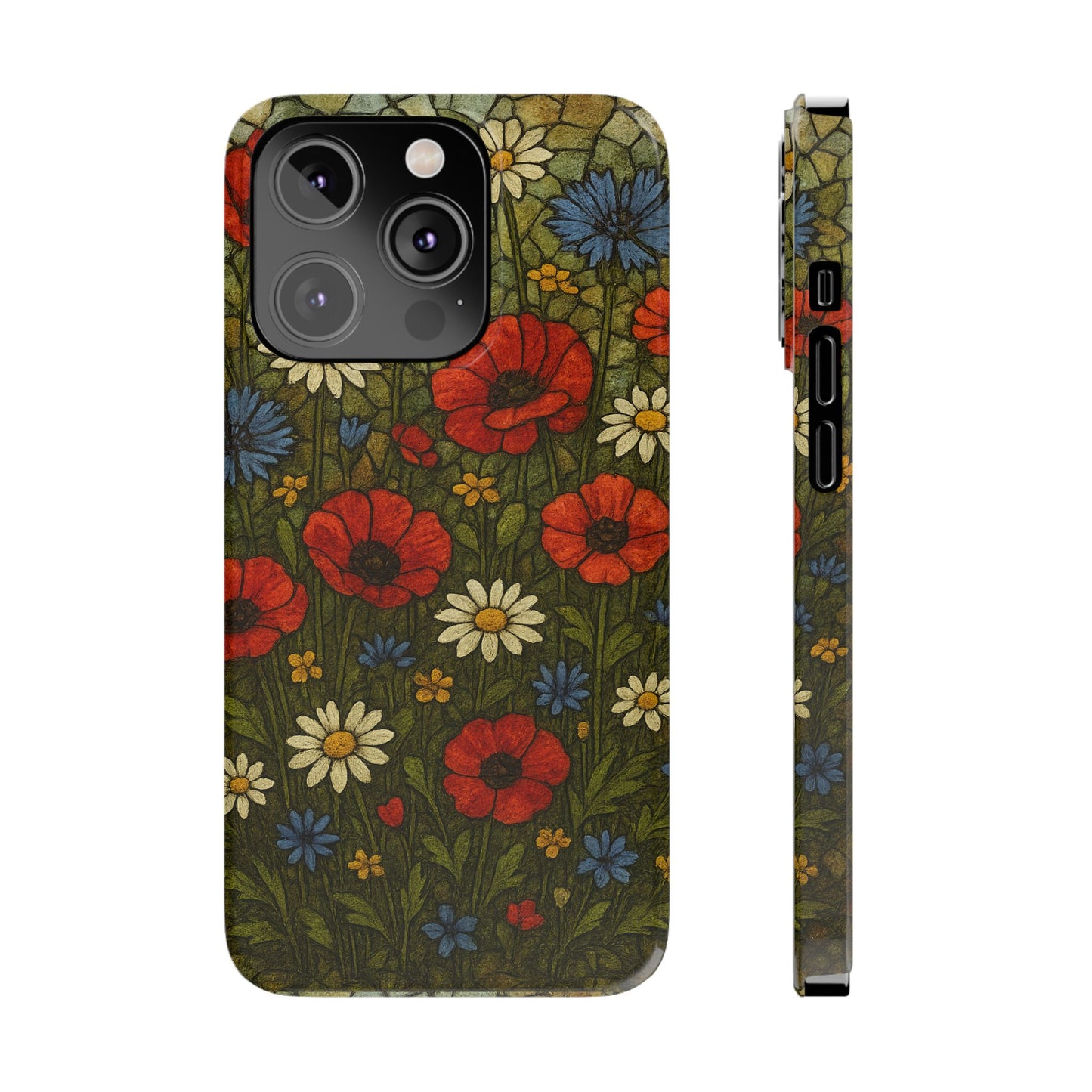 Slim Phone Cases  Wildflower Mosaic Floral Art | Colorful Stained Glass Flowers | Boho Botanical