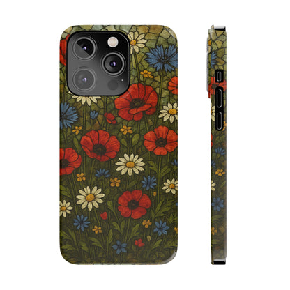 Slim Phone Cases  Wildflower Mosaic Floral Art | Colorful Stained Glass Flowers | Boho Botanical