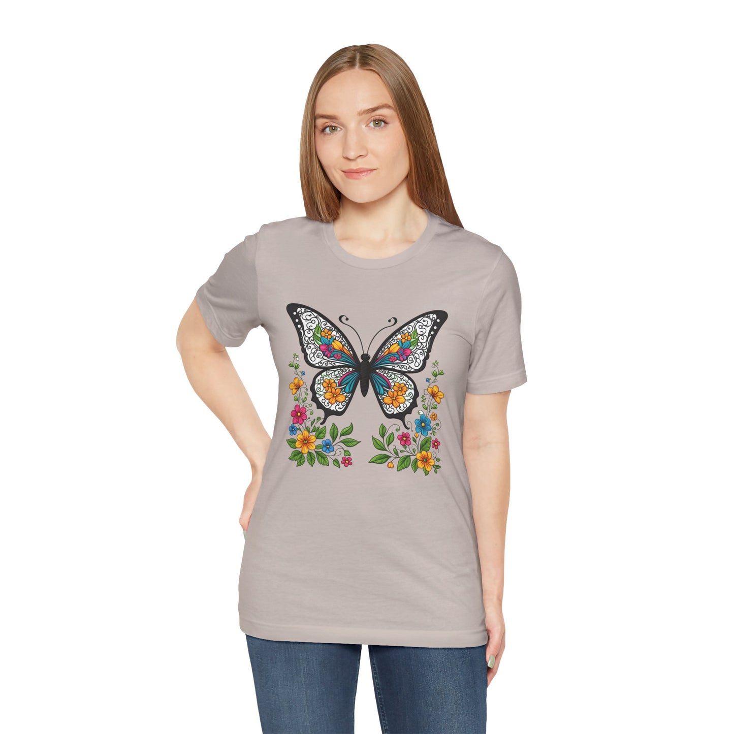 Butterfly Flowers Unisex Tee, Floral Shirt, Nature Lover Gift, Spring T-Shirt, Botanical Top