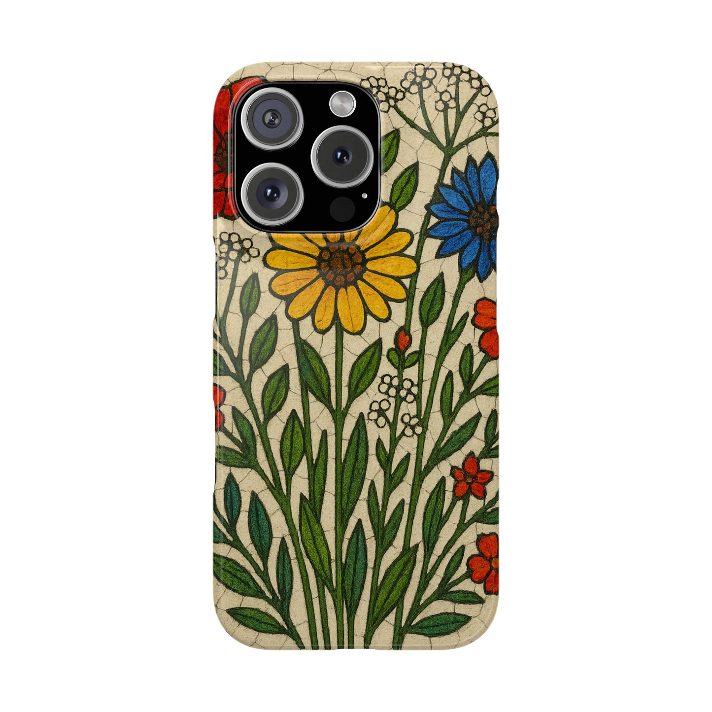 Slim Phone Cases Wildflower Mosaic Floral Art | Colorful Stained Glass Flowers | Boho Botanical