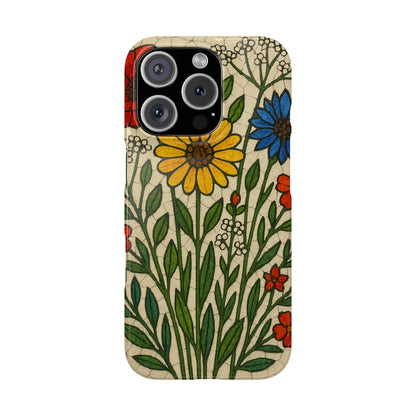 Slim Phone Cases Wildflower Mosaic Floral Art | Colorful Stained Glass Flowers | Boho Botanical