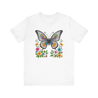 Butterfly Flowers Unisex Tee, Floral Shirt, Nature Lover Gift, Spring T-Shirt, Botanical Top