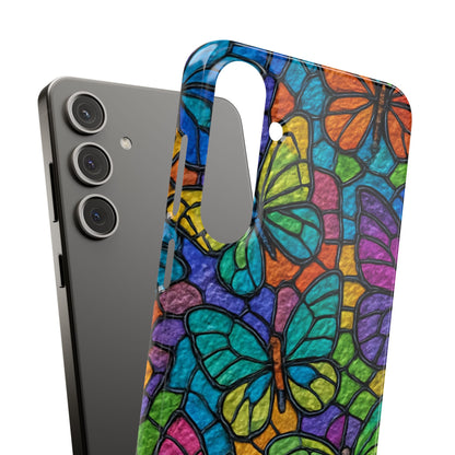 Psychedelic Butterfly Mosaic Phone Case, Trippy Hippie Butterflies,  Rainbow Stained-Glass Art Cover | Boho Festival Aesthetic Case