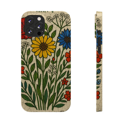 Slim Phone Cases Wildflower Mosaic Floral Art | Colorful Stained Glass Flowers | Boho Botanical
