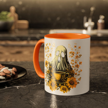 Colorful mug  with Ghost and Sunflowers Design - 11oz and 15oz