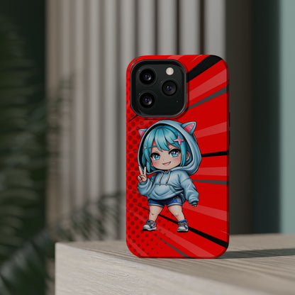 Phone Cases, Cute Chibi Girl in Cat Hoodie, Kawaii Anime Design, Protective Cover, Gift for Anime Fans, Cute Phone Accessories, Cat Lover