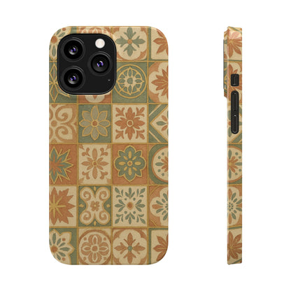 1Slim Phone Cases Boho Dreams Mosaic iPhone MagSafe Case | Vintage Tile Aesthetic | Terracotta, Teal & Gold Ceramic Design