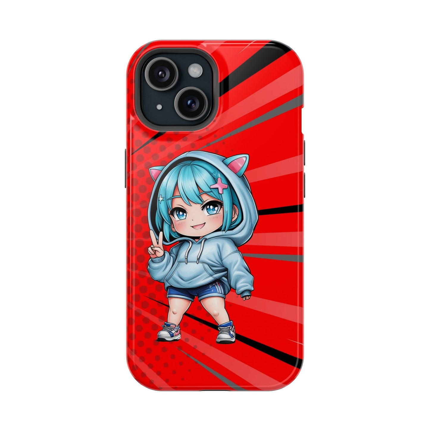 Phone Cases, Cute Chibi Girl in Cat Hoodie, Kawaii Anime Design, Protective Cover, Gift for Anime Fans, Cute Phone Accessories, Cat Lover