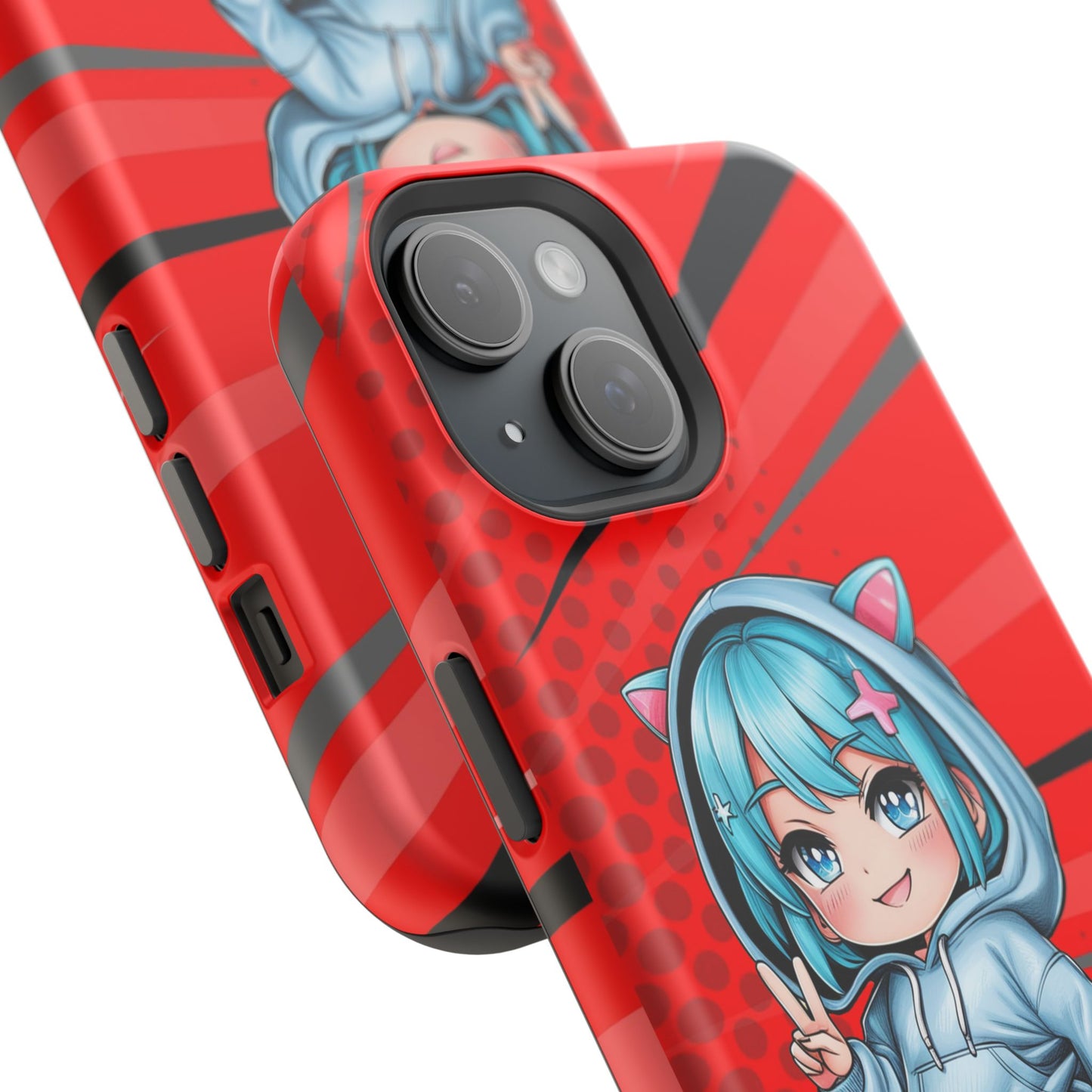 Phone Cases, Cute Chibi Girl in Cat Hoodie, Kawaii Anime Design, Protective Cover, Gift for Anime Fans, Cute Phone Accessories, Cat Lover