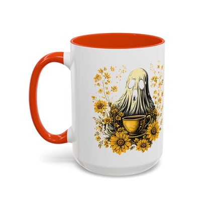 Colorful mug  with Ghost and Sunflowers Design - 11oz and 15oz