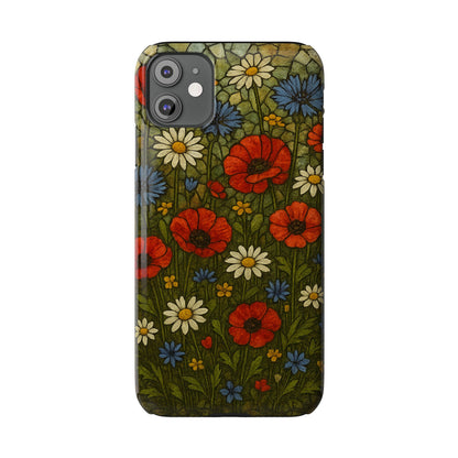 Slim Phone Cases  Wildflower Mosaic Floral Art | Colorful Stained Glass Flowers | Boho Botanical