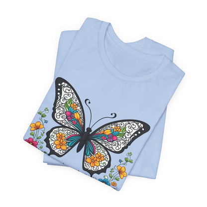 T-Shirt Butterfly and Flowers,  Botanical Floral Tee, Nature Lover Shirt, Cute Spring Top, Unisex Graphic Tee