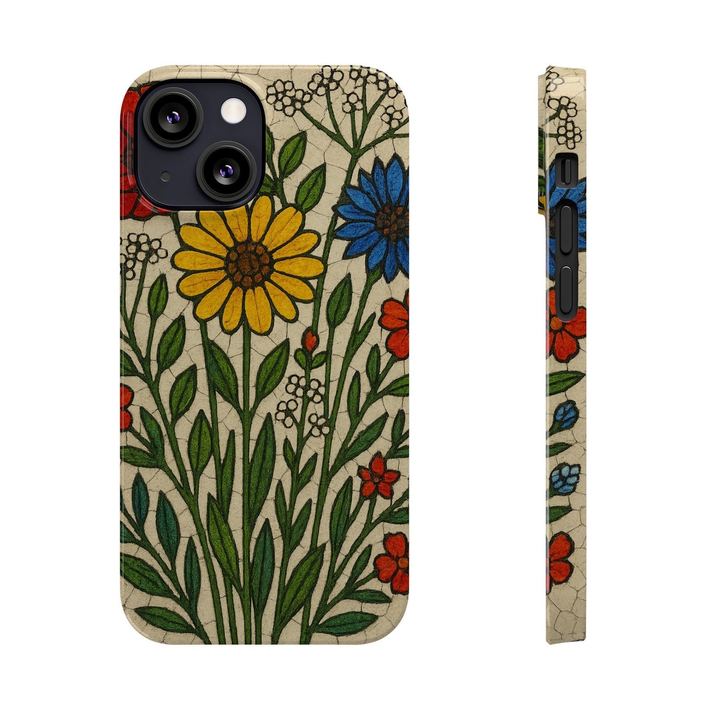 Slim Phone Cases Wildflower Mosaic Floral Art | Colorful Stained Glass Flowers | Boho Botanical