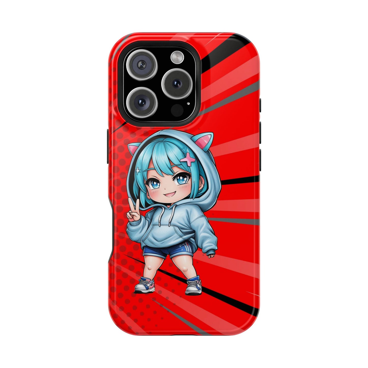 Phone Cases, Cute Chibi Girl in Cat Hoodie, Kawaii Anime Design, Protective Cover, Gift for Anime Fans, Cute Phone Accessories, Cat Lover