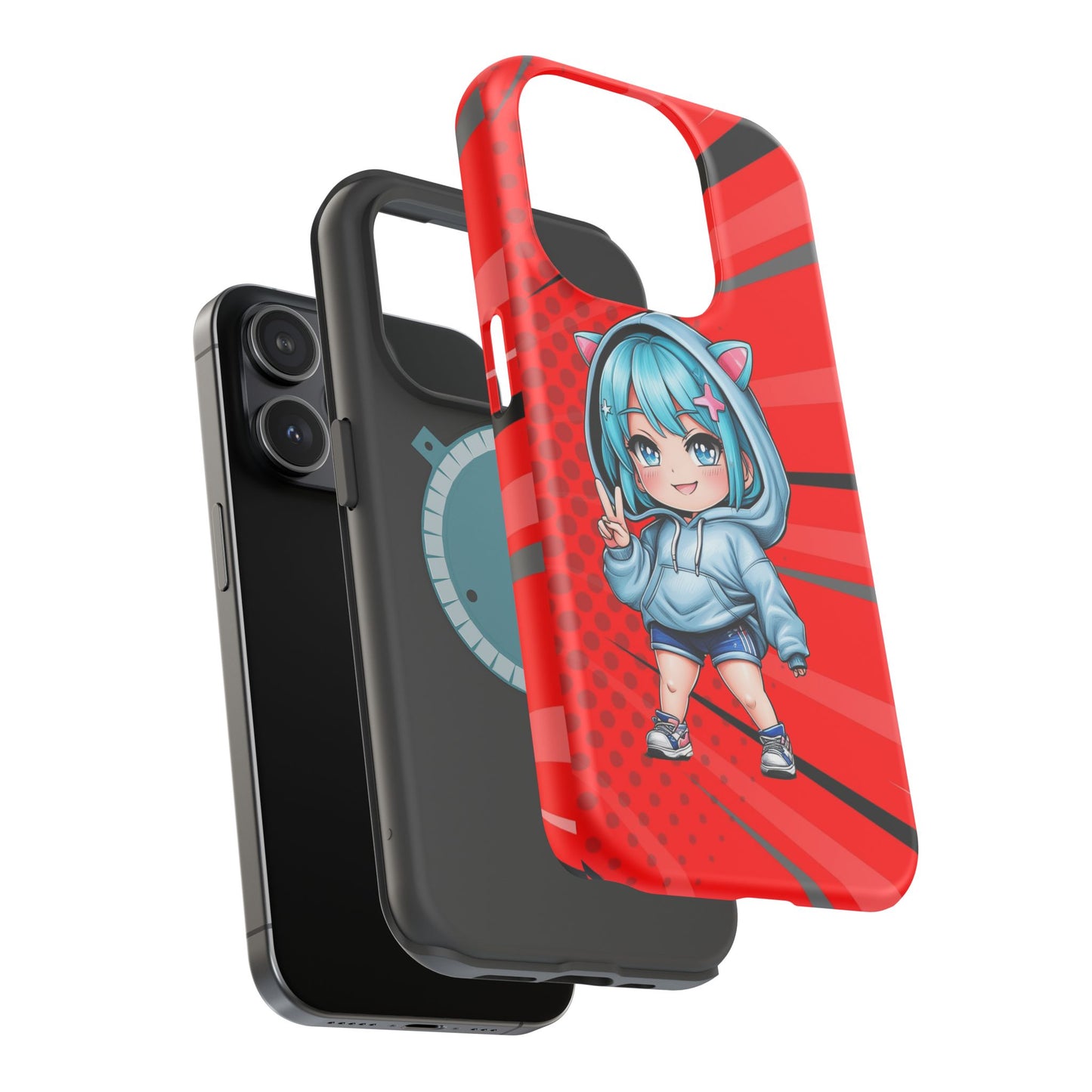 Phone Cases, Cute Chibi Girl in Cat Hoodie, Kawaii Anime Design, Protective Cover, Gift for Anime Fans, Cute Phone Accessories, Cat Lover
