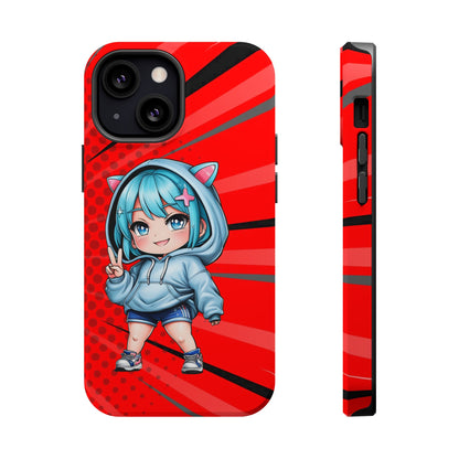 Phone Cases, Cute Chibi Girl in Cat Hoodie, Kawaii Anime Design, Protective Cover, Gift for Anime Fans, Cute Phone Accessories, Cat Lover